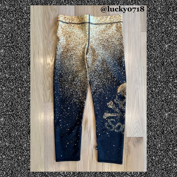 SoulCycle x Zara Terez EUC Black w Gold Confetti Capri Workout Legging Sz S - Picture 2 of 9